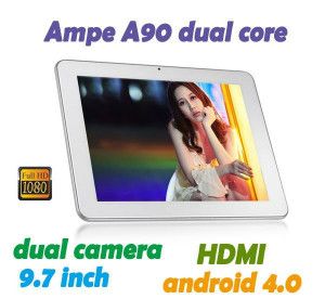 AMPE A90 9.7 Zoll 3G XGA Phone Tablet PC mit Android 4.2, MTK8382 Quad Core 1.3GHz, 512MB RAM, 8GB Speicher, 5MP+2MP Kameras, 8.500mAh Akku